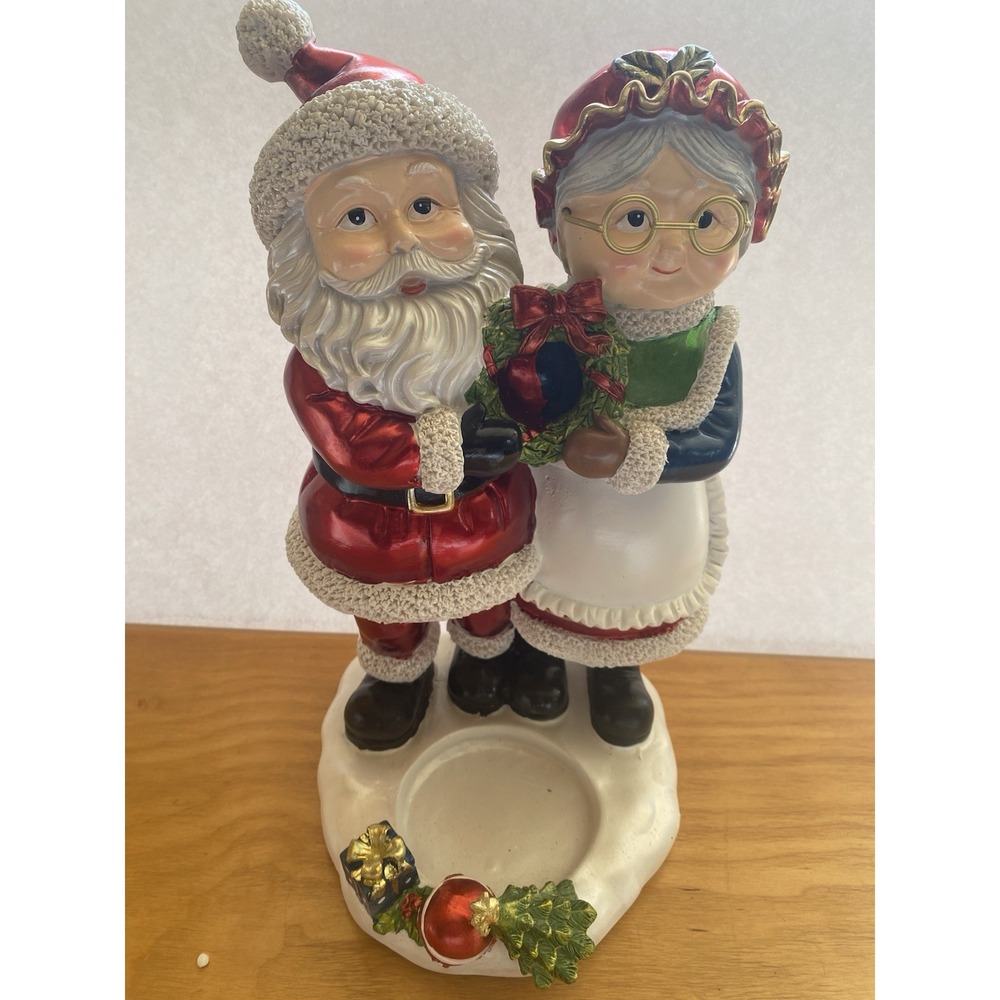 Kringle Express Holiday Mr & Mrs Santa Candle Holder w/Decorative LED Candle QVC